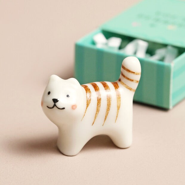 Tiny Matchbox Ceramic Cat Token