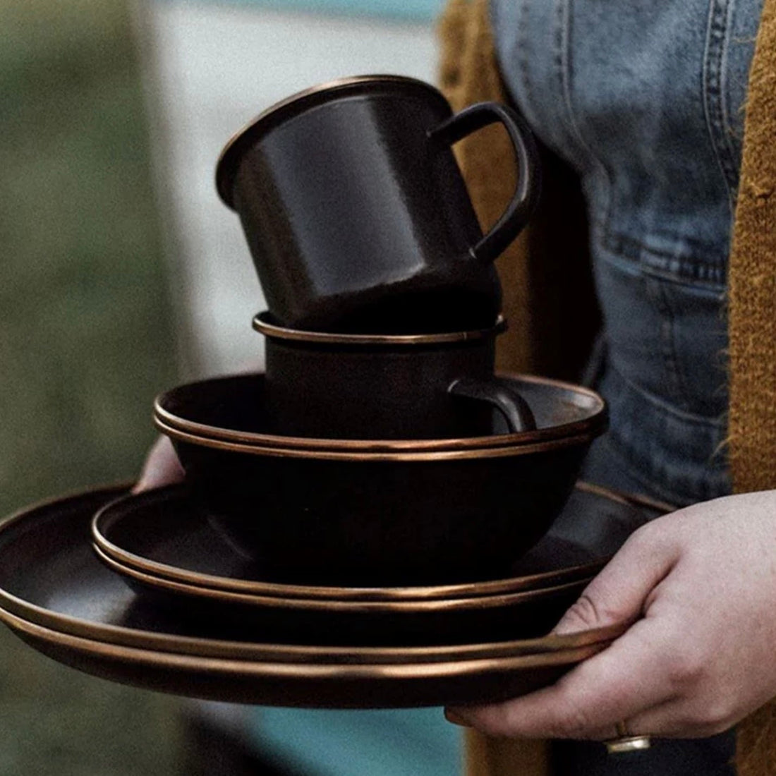 Barebones - Enamel Cup Set of 2, Charcoal - The Flower Crate