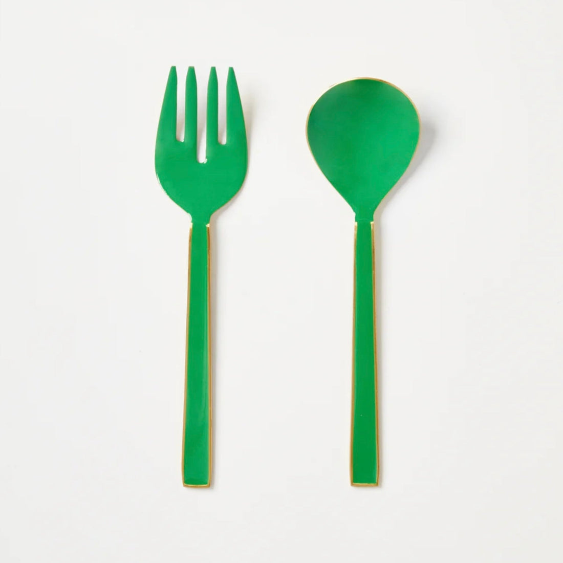 Bonnie &amp; Neil - Enamel &amp; Brass Salad Servers, Emerald - The Flower Crate