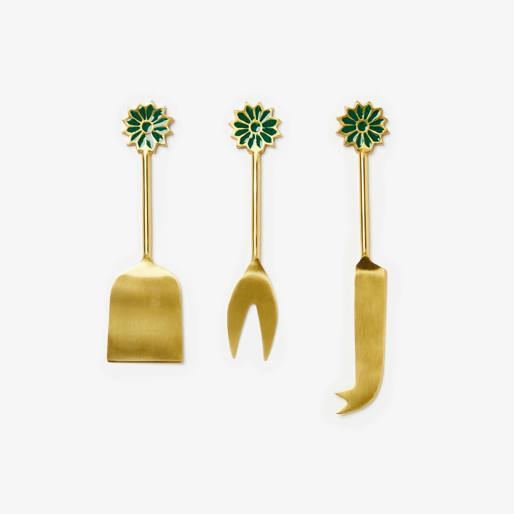 Bonnie &amp; Neil - Petal Cheese Knife Set, Emerald - The Flower Crate