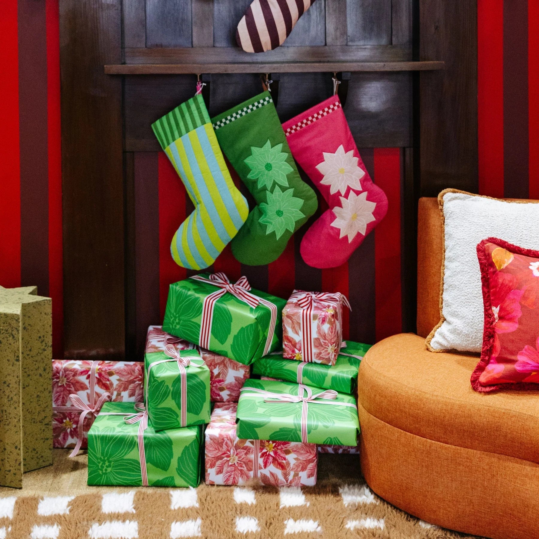 Bonnie &amp; Neil - Stripe Green Christmas Stocking - The Flower Crate