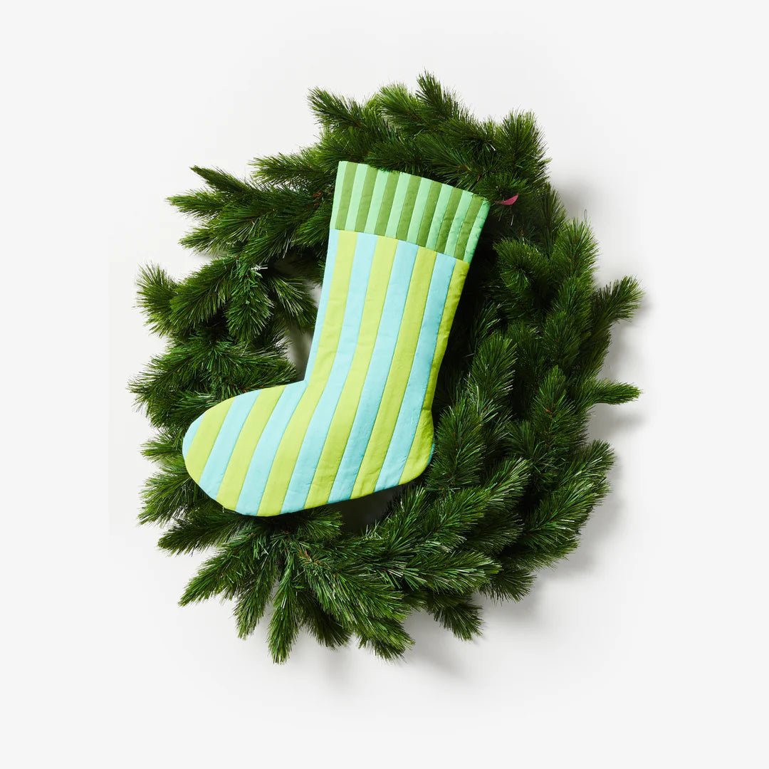 Bonnie &amp; Neil - Stripe Green Christmas Stocking - The Flower Crate