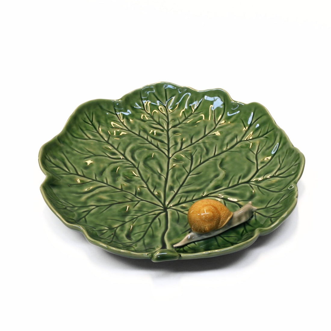 Bordallo Pinheiro - Green Geranium Leaf Plate with Snail - The Flower Crate