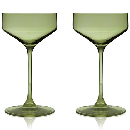 Crystal Coupe Glasses, Sage - The Flower Crate