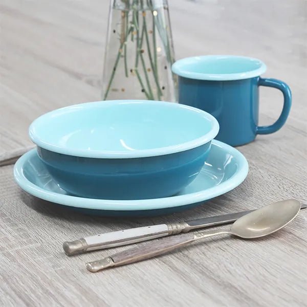 Dishy Enamelware 400mL Mug - Turquoise &amp; Aqua - The Flower Crate