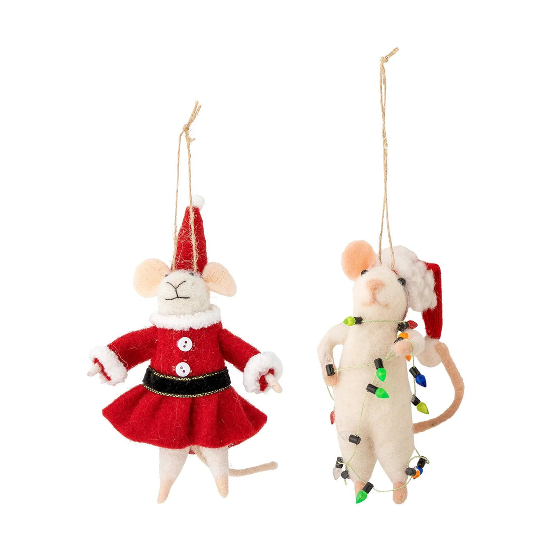 Felted Christmas Peo Ornament - Festive Mouse Pair - The Flower Crate