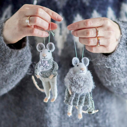 Felted Christmas Peo Ornament - Mouse in Silver Sweater - The Flower Crate