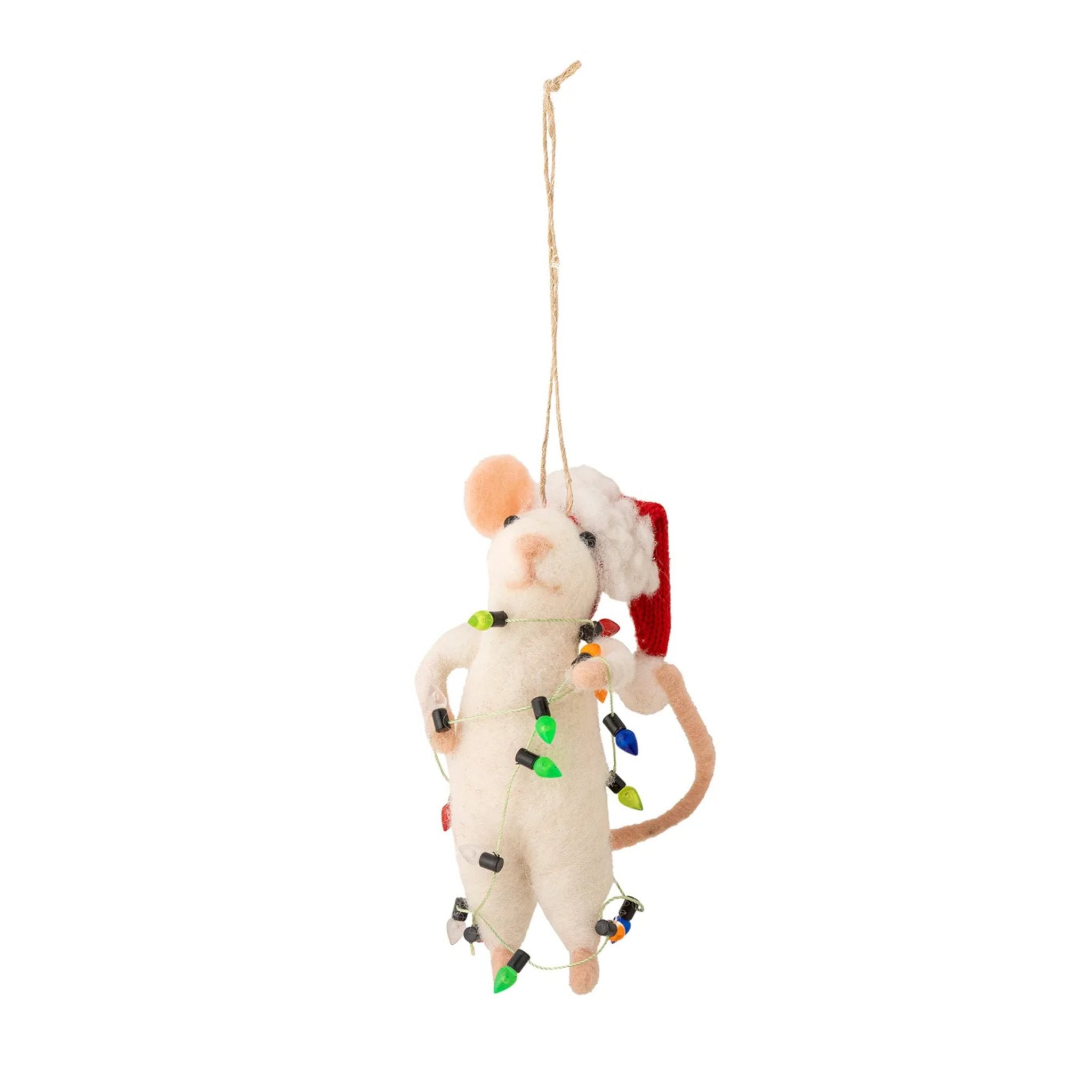 Felted Christmas Peo Ornament - Mouse with Lights - The Flower Crate