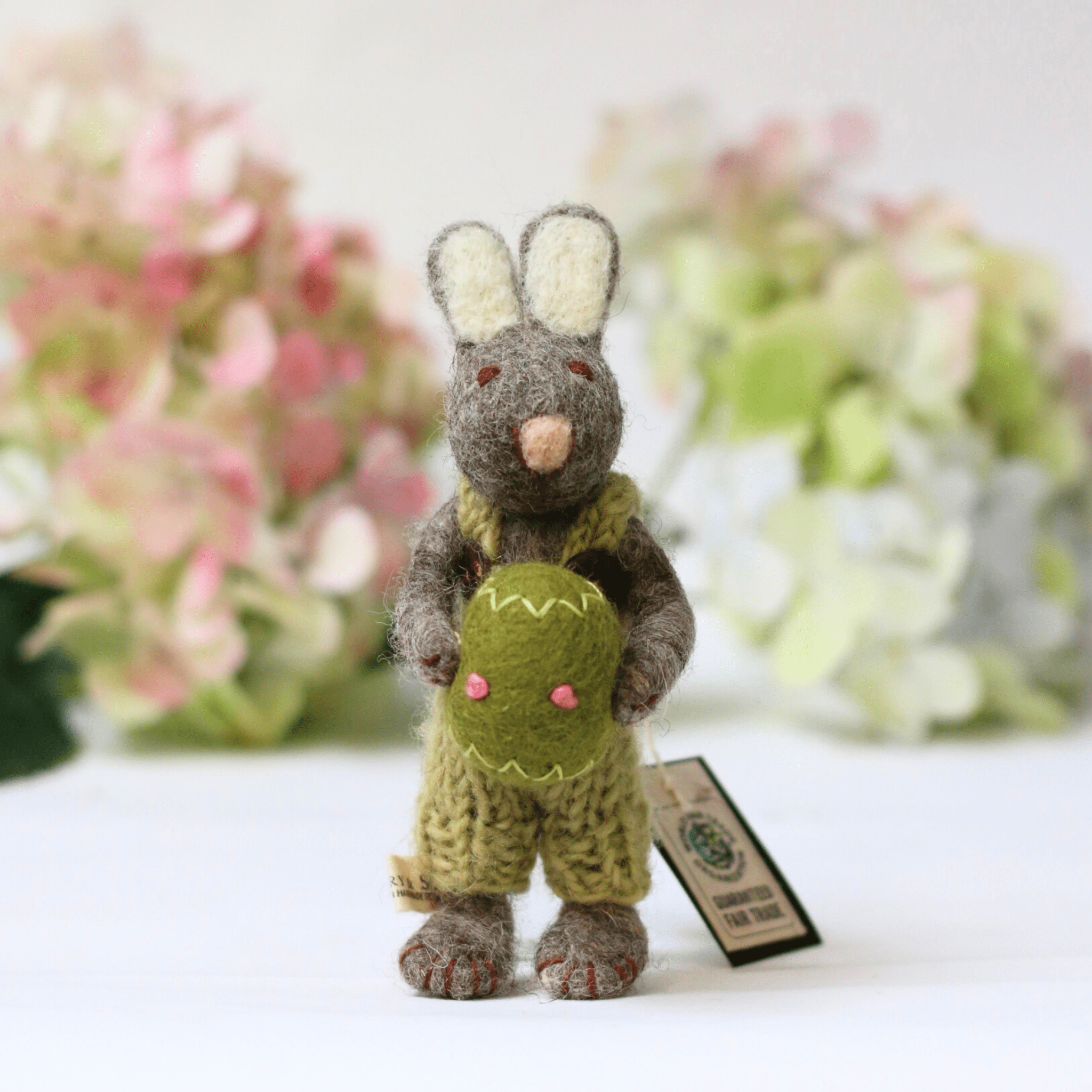 Gry &amp; Sif - Grey Bunny with Green Egg - The Flower Crate