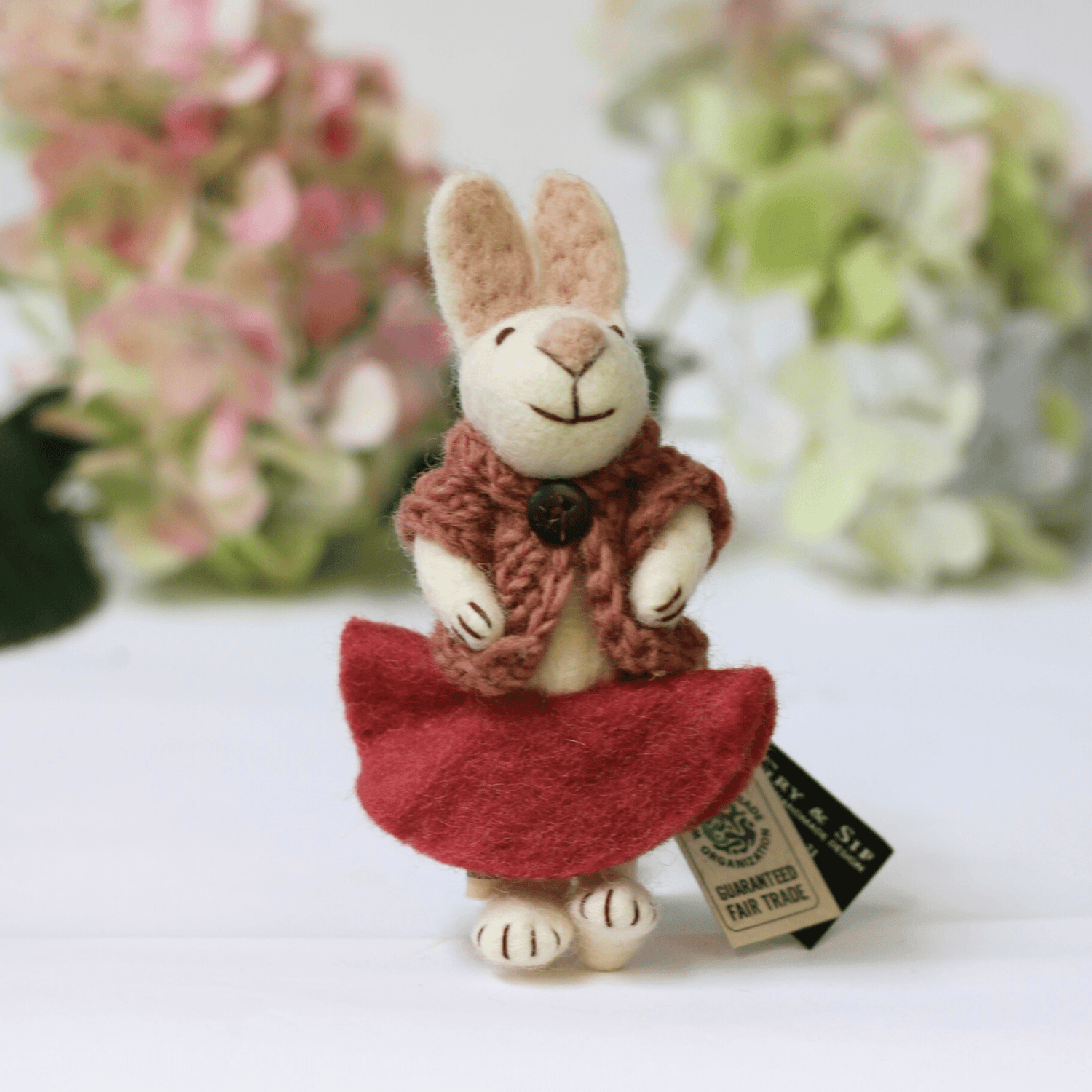 Gry &amp; Sif - White Bunny with Rose Skirt - The Flower Crate