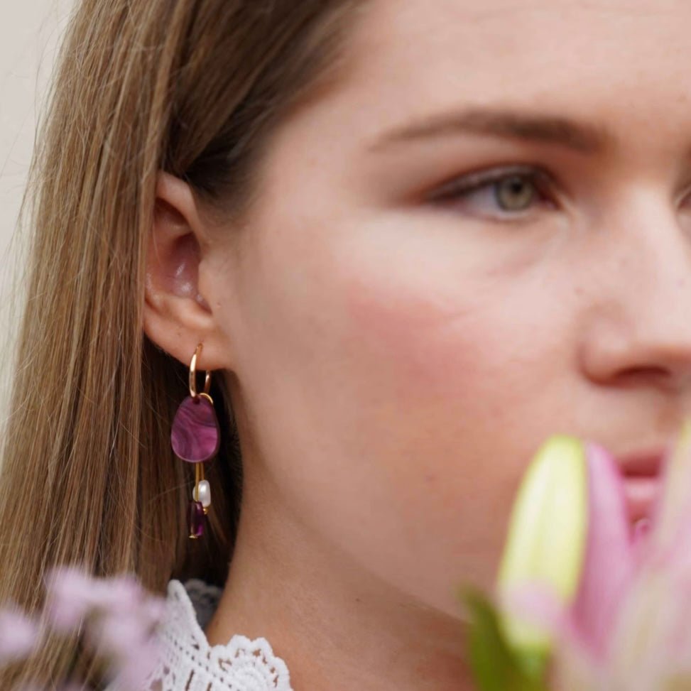 Hagen + Co - Chloe Pearl Earrings, Merlot - The Flower Crate