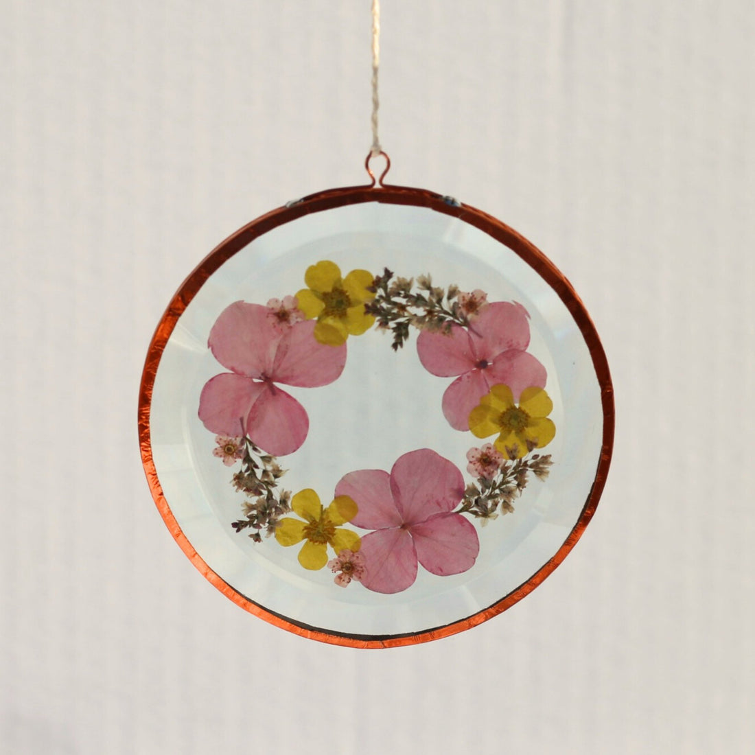 Hydrangea Ranger - Pressed Flower Suncatcher, Medium Round - The Flower Crate