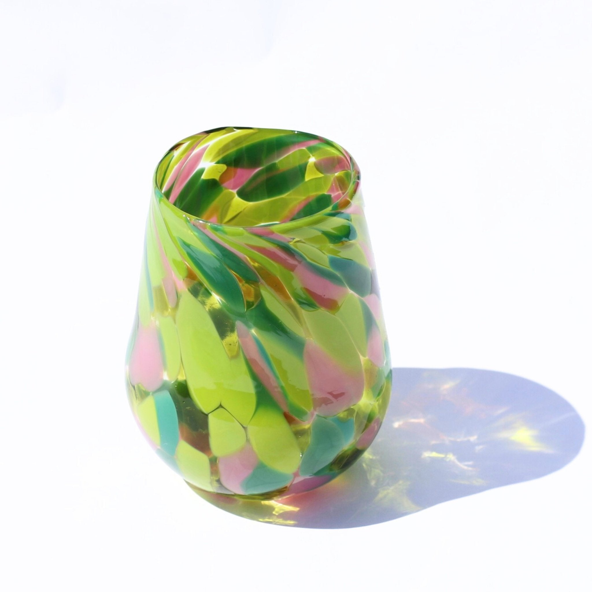 Matthew Hall - Hand Blown Glass Tumbler, Green &amp; Pink - The Flower Crate