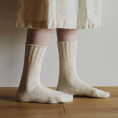 Nishiguchi Kutsushita Socks - Boston Wool, Ivory - The Flower Crate