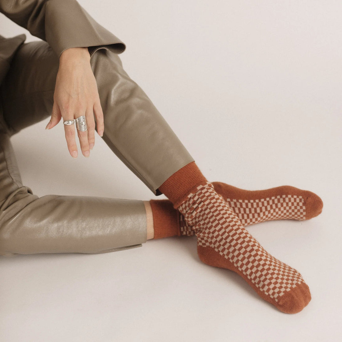 Nooan Socks - Dunedin Chess, Burnt Orange - The Flower Crate