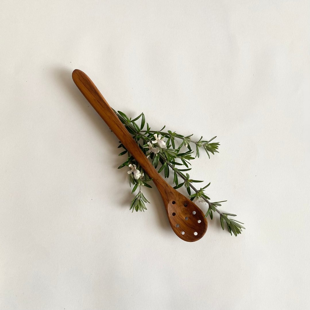 Olive Wood Spoon With Holes - The Flower Crate