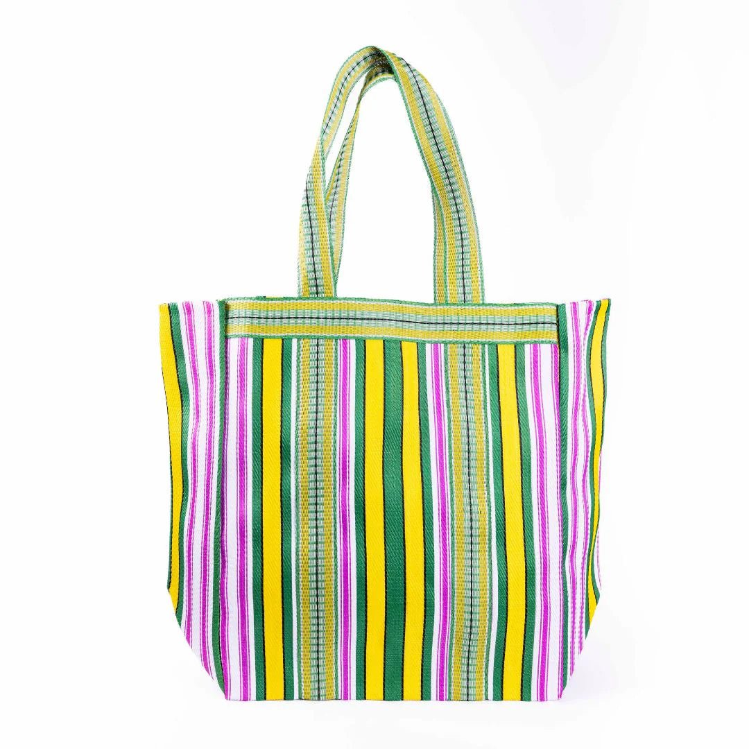 Parisian Cool - Recycled Plastic Beach Bag, Yellow &amp; Green - The Flower Crate