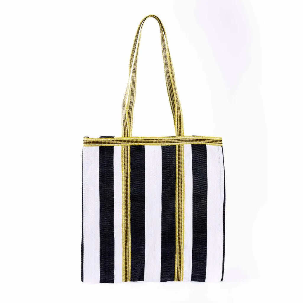 Parisian Cool - Recycled Plastic Tote Bag, Cream &amp; Black - The Flower Crate