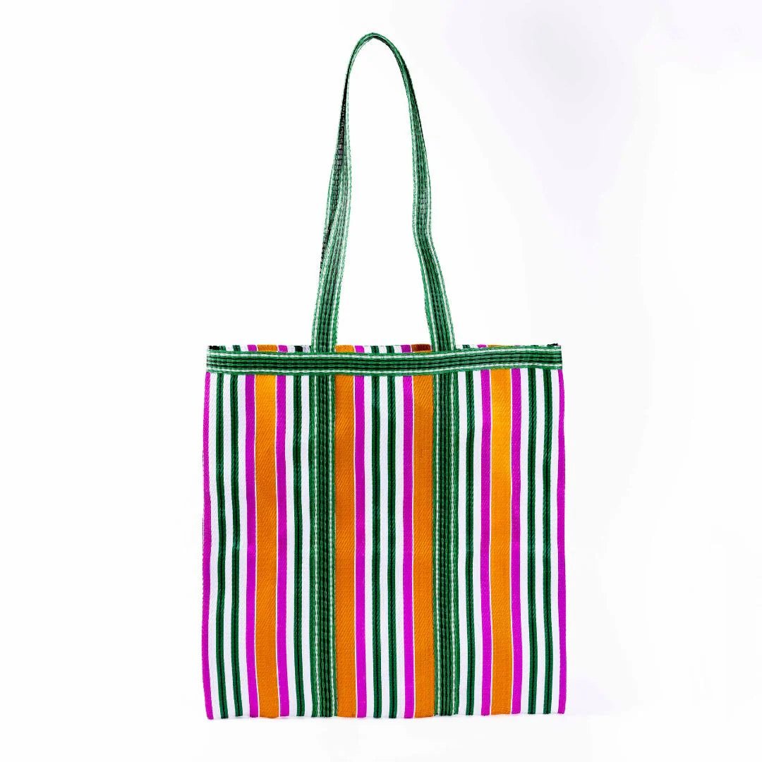 Parisian Cool - Recycled Plastic Tote Bag, Fuchsia &amp; Green - The Flower Crate