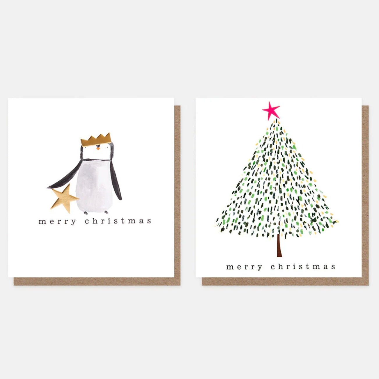 Penguin &amp; Tree Mixed Christmas Cards Pack of 8 - The Flower Crate