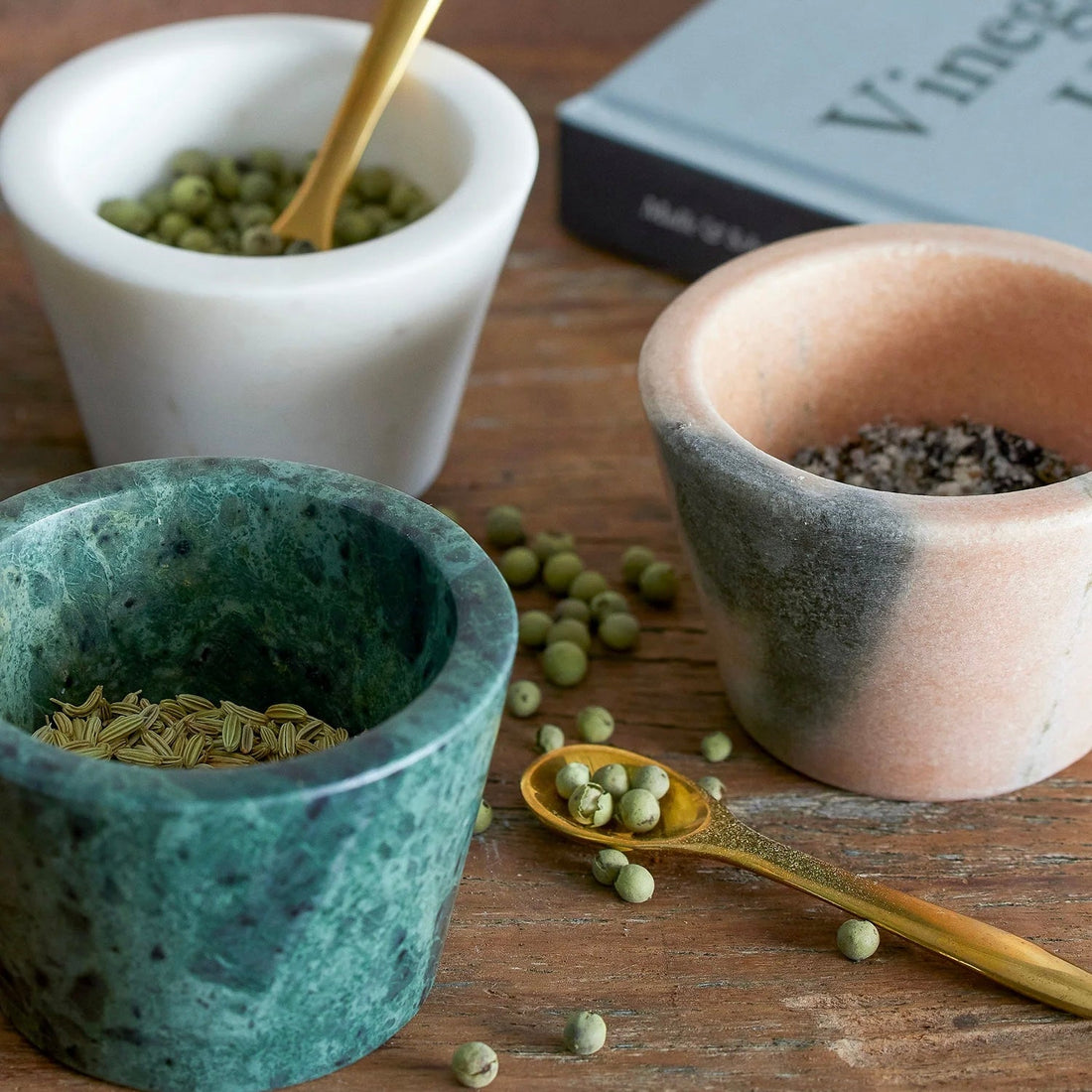 Rosamynthe Marble Salt Jar With Brass Spoon - The Flower Crate