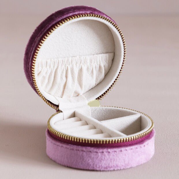 Round Velvet Jewellery Case, Mauve Pink - The Flower Crate