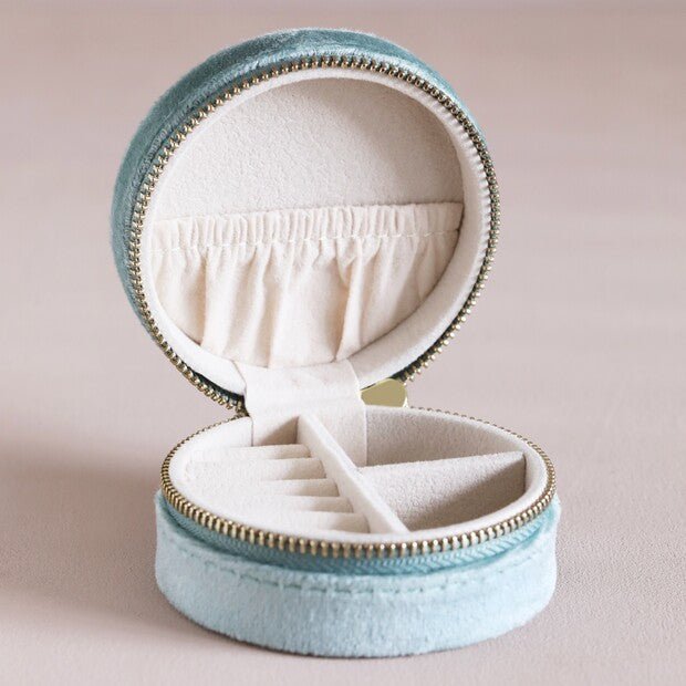 Round Velvet Jewellery Case, Mint Green - The Flower Crate