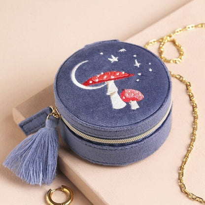 Round Velvet Jewellery Case, Moonrise Blue - The Flower Crate