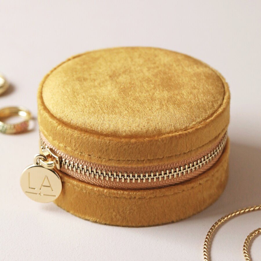 Round Velvet Jewellery Case, Mustard - The Flower Crate