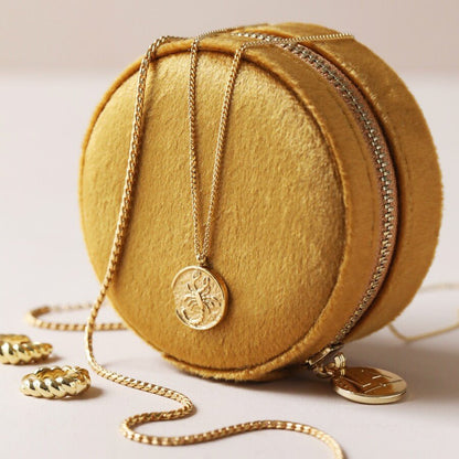 Round Velvet Jewellery Case, Mustard - The Flower Crate