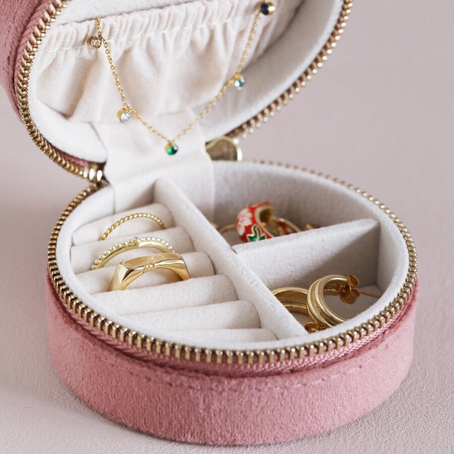 Round Velvet Jewellery Case, Rose - The Flower Crate