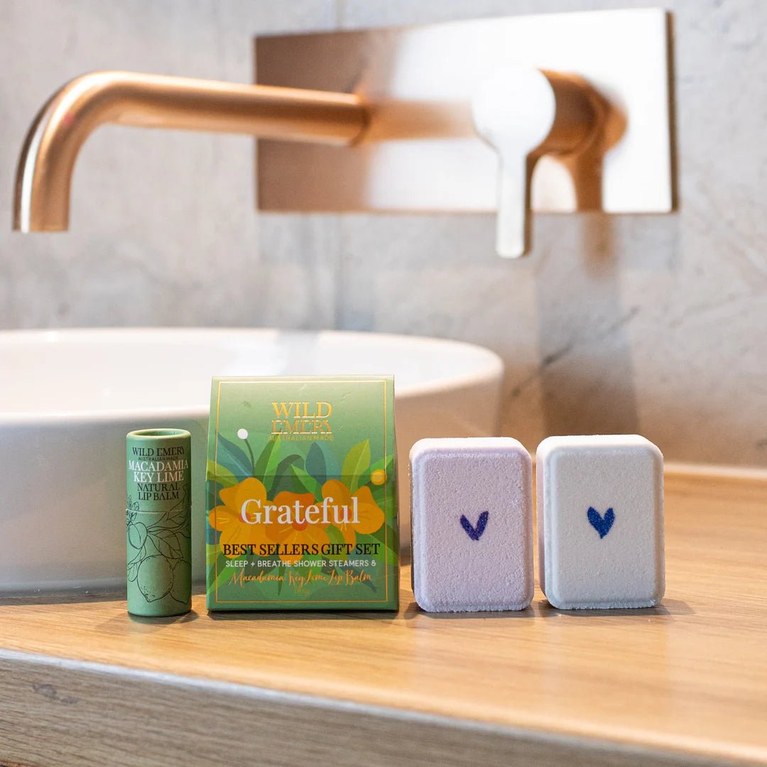 Wild Emery - Be Grateful Shower Steamer &amp; Lip Balm Gift Set - The Flower Crate