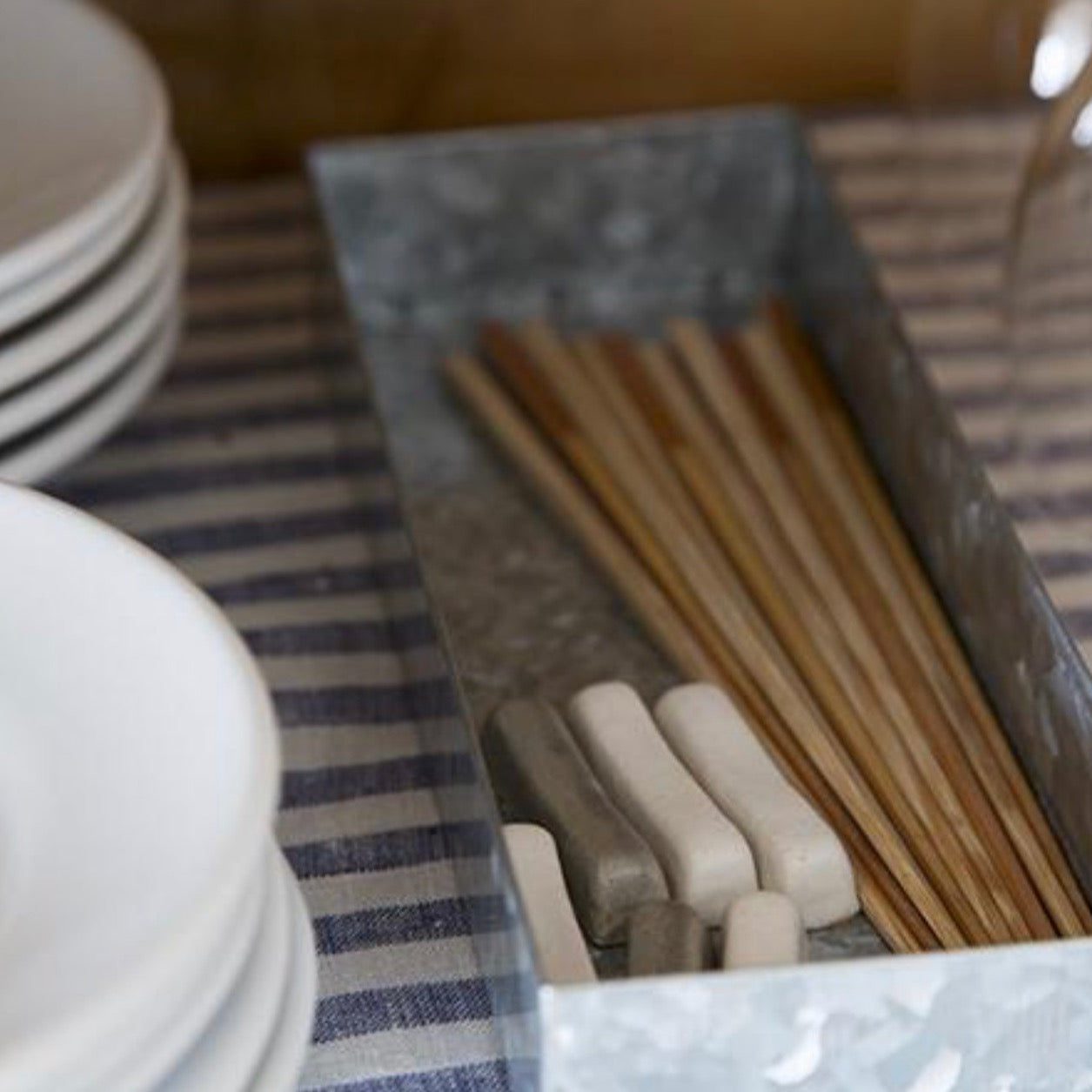 Galvanised Cutlery Box - Fog Linen - The Flower Crate